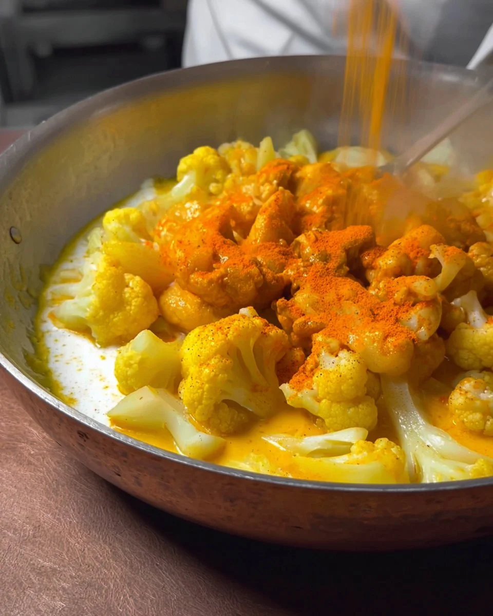 Vellutata di cavolfiore e curcuma pronta da servire in una ciotola