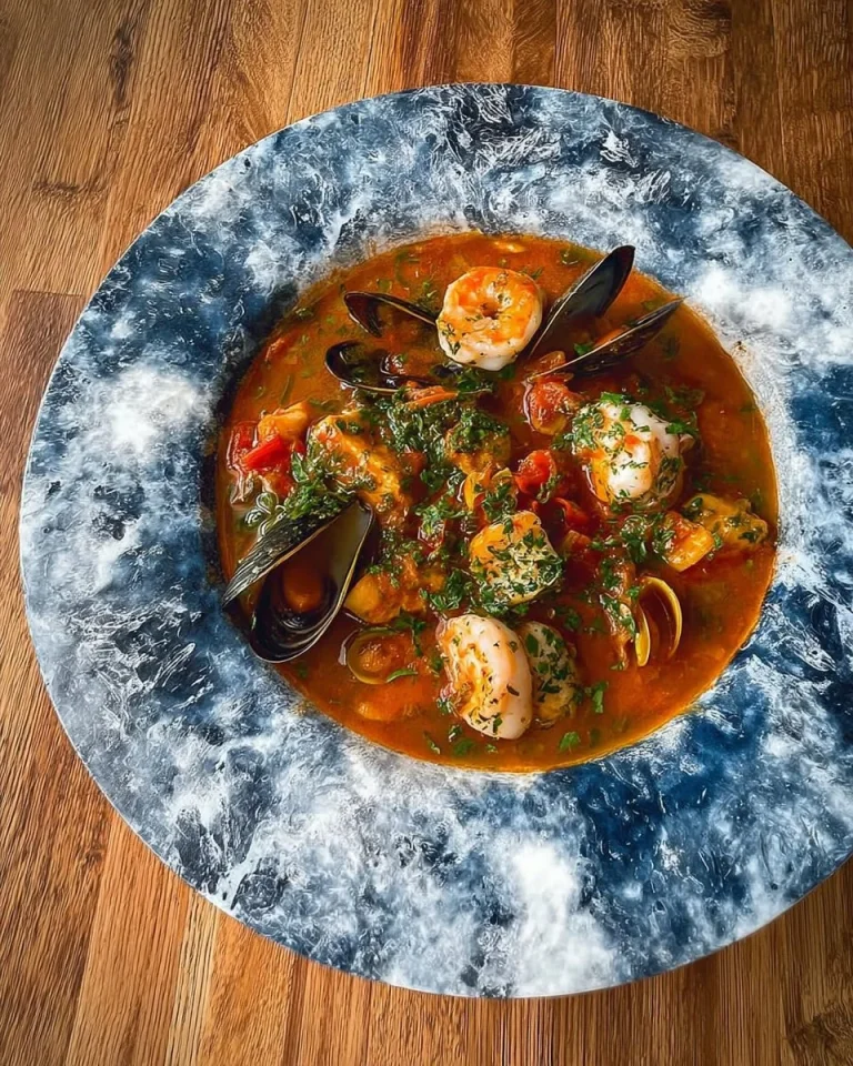 Deliziosa zuppa di pesce con frutti di mare freschi e ingredienti tradizionali