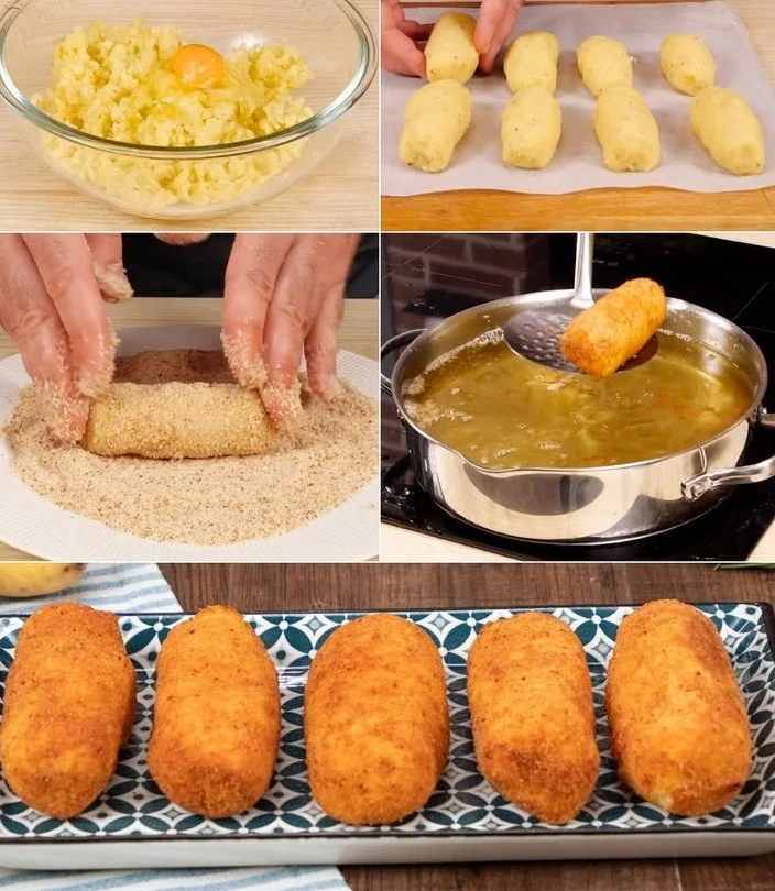Crocchè di Patate serviti su un piatto bianco con contorno di salsa.