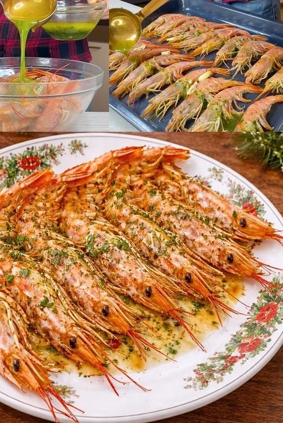 Piatto di gamberoni al forno super succosi pronti da gustare