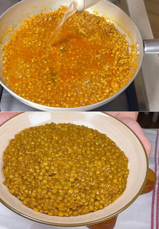 Lenticchie cremosse cucinate con spezie e ingredienti freschi