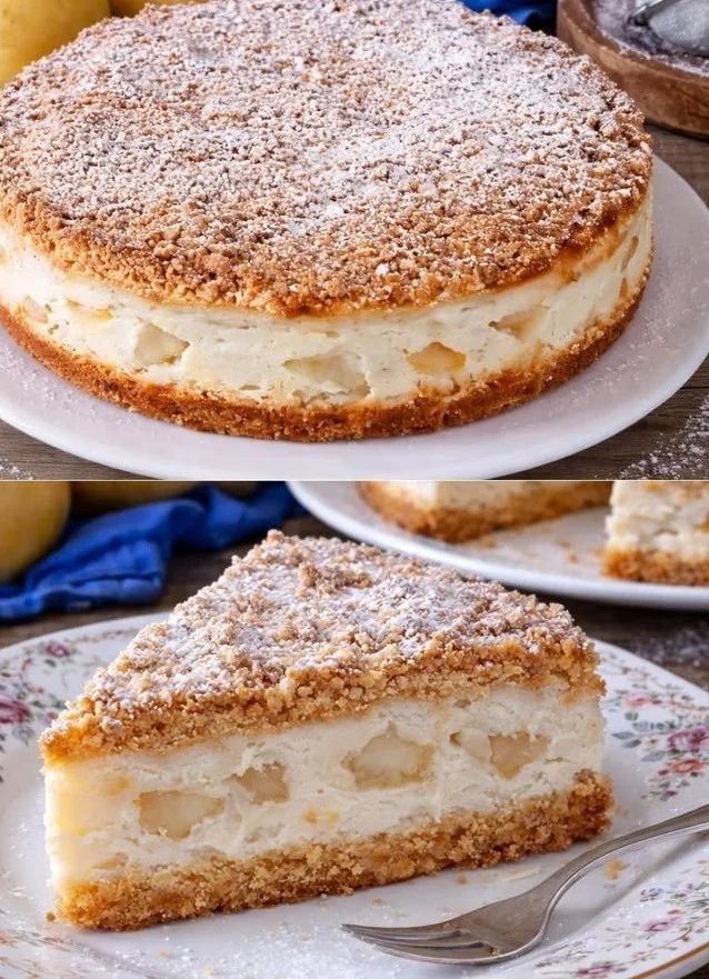 Sbriciolata Ricotta e Pere servita su un piatto elegante