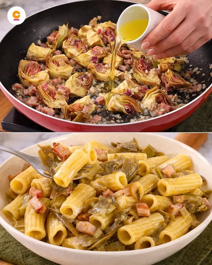 Pasta con Crema di Carciofi e Pancetta