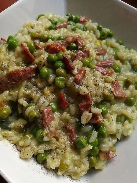 Risotto con Speck, Piselli e Curry