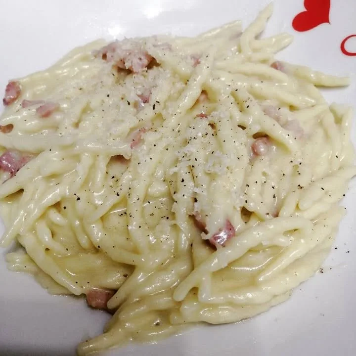 Trofiette con crema di patate e pancetta